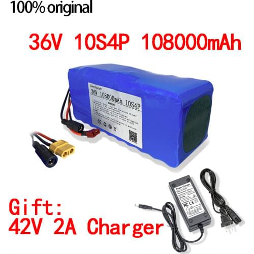 2021 Original 36V Battery 10S4P 108Ah 36v 18650 Battery pack 1000W 42V 108000mAh for Ebike electric bicycle with BMS 42V Charger