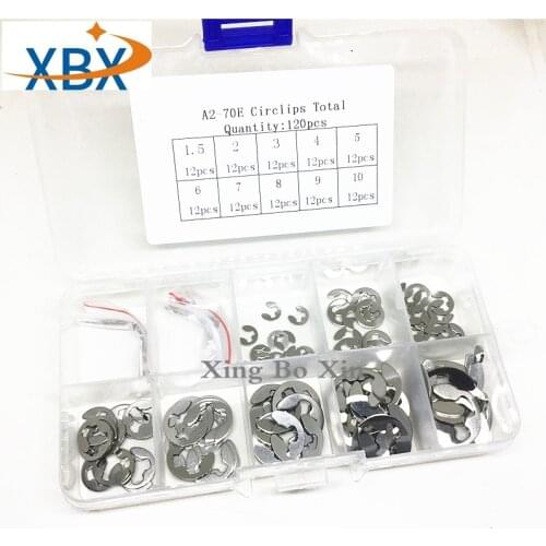 120/130/200PCS 304 Stainless Steel Stainless Steel E Clip washer Assortment Kit Circlip retaining ring shaft fastener M1.5~M10