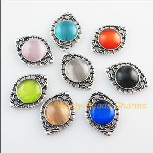 16 New Retro Charms Stone Eyes Tibetan Silver Connectors Mixed 14.5x20mm