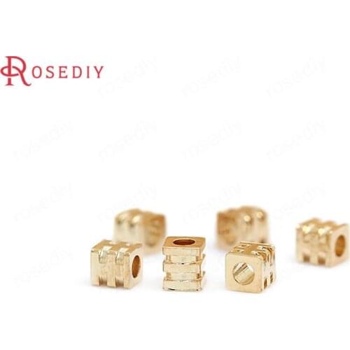 D402)20 pieces 3x3.5mm 24K Champagne Gold Color Plated Brass Square Beads Bracelet Beads High Quality Diy Jewelry Accessories