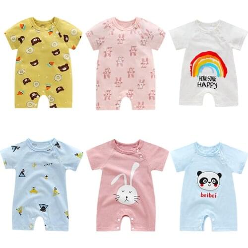 2021 Summer Baby One-piece Clothes Newborn Infant Cotton Short Sleeve Romper Thin Breathable Cartoon Print Jumpsuit ropa de bebe