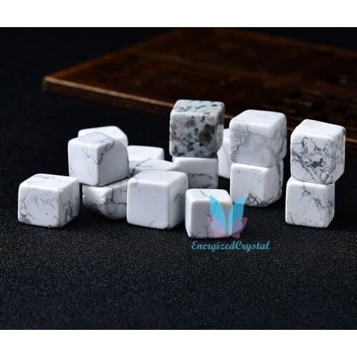 6 Pieces Polished Natural Howlite CUBE Tumbled Stone Gravel Stone Crystal White Turquoise Stone Hand-Polished Fish Tank Decor Ga