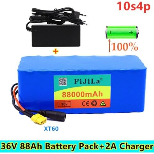 36V 88Ah 10S4P battery pack 500W high power battery 42V 88000mAh Ebike electric bicycle BMS 42v battery with xt60 plug+charger