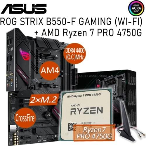 Asus ROG STRIX B550-F GAMING (WI-FI) With AMD Ryzen 7 PRO 4750G Motherboard Kit PCI-E 4.0 DDR4 128GB CrossFireX Placa-mãe New
