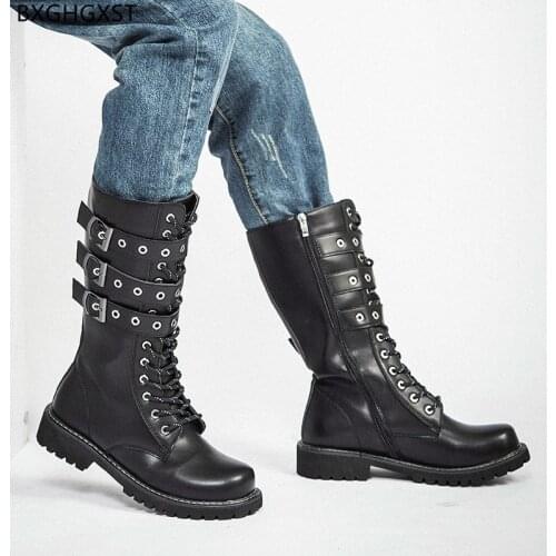 Black Military Boots for Men Male Monk Strap Winter Shoes Men Platform Boots for Man 2021 Leather Boots Men Designer Shoes Man