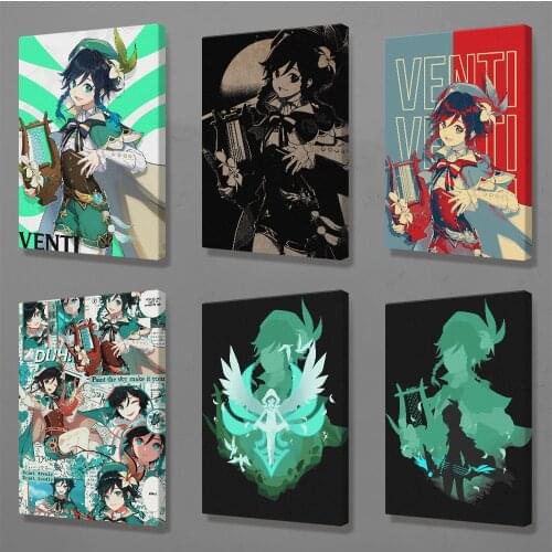 Venti Genshin Impact Collage Decoration Prints Home Decor Canvas Dorm Living Room Bedroom Painting Wall Art Poster