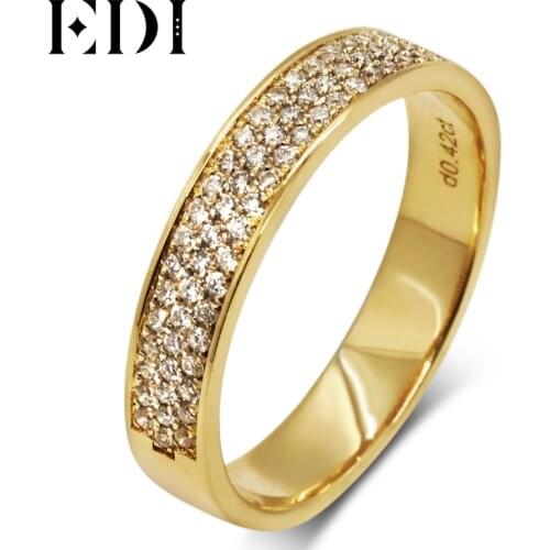 EDI European Countess 14K Yellow Gold Ring For Couple Noble Temperament Real Diamond Wedding Stack Ring For Women Jewelry