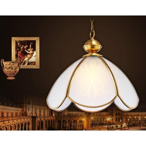 European classical copper&frosted glass Pendant lights Handmade soldering E27 LED lamp for porch&pavilion&stairs&cafe BRSDD001