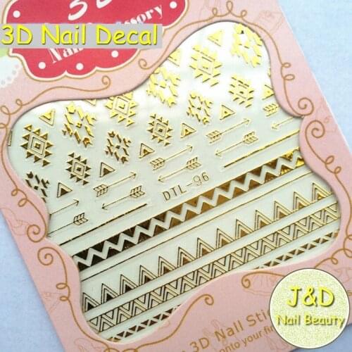FOREVERJASMINE 24pc Gold Classical Designed 3D Nail Art Sticker Silvery Stripe Nail Decal Triangles Indian Arrow French Manicure