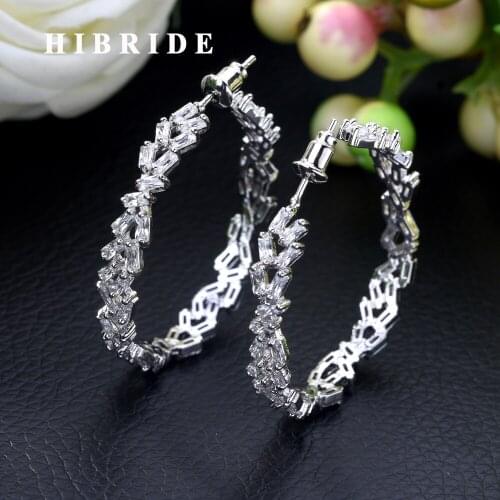 HIBRIDE Newest Design Marquise AAA Cubic Zirconia Crystal Big Hoop Earrings for Women Fashion Jewelry Bijoux Femme E-445