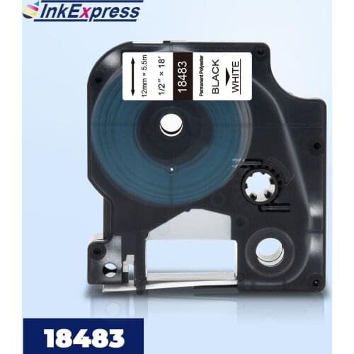 InkExpress 12mm 18483 Tape For DYMO Rhino IND Polyester 18483 Label Tape Black on White For DYMO Rhino 4200 5200 Label Maker