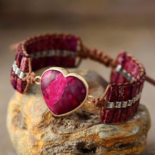 Exquisite Handmade Heart Shape Wrap Bracelet Beads Weaving Statement Wristband Bracelet Teengirls Vegan Jewelry Women
