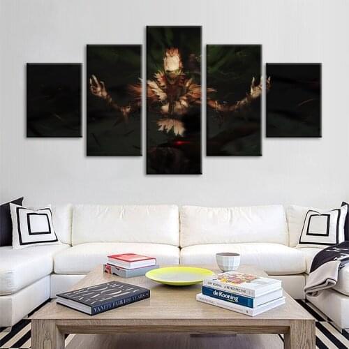 Canvas Painting Prints Home Decor 5 Panel Legends League The Harbinger Of Doom Fiddlesticks Wall Art Modular Pictures Poster