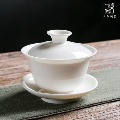 Ceramic Whiteware Cover Bowl Three-Force Tea Bowl Jade Porcelain Cover Cup Large Kung Fu Tea Set Gaiwan Sopera De Ceramica