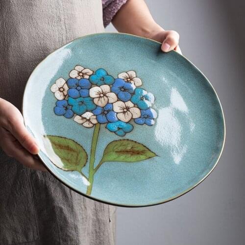 Chinese tableware Western steak plate spaghetti plate irregular household large dish creative hand-painted plate