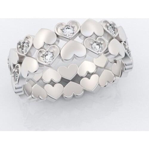 Cute Female White Zircon Thin Ring Charm Gold Silver Color Engagement Ring Trendy Crystal Love Heart Wedding Rings For Women