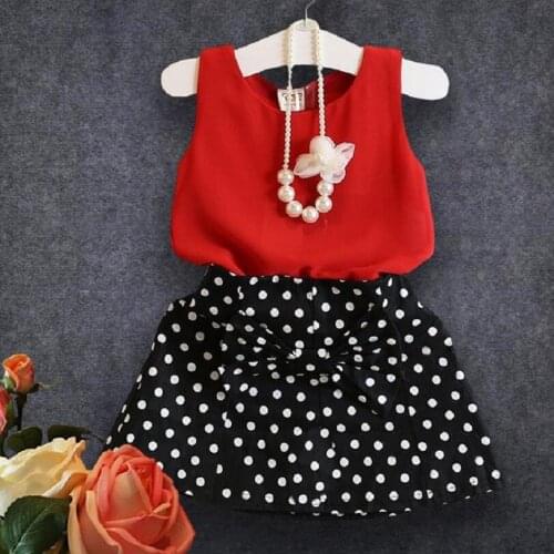 2pcs Girls Vest Pleated Dress Two Pieces Set Clothes Children Dot Skirt Suit Baby Girl Clothes sets Summer children clothing