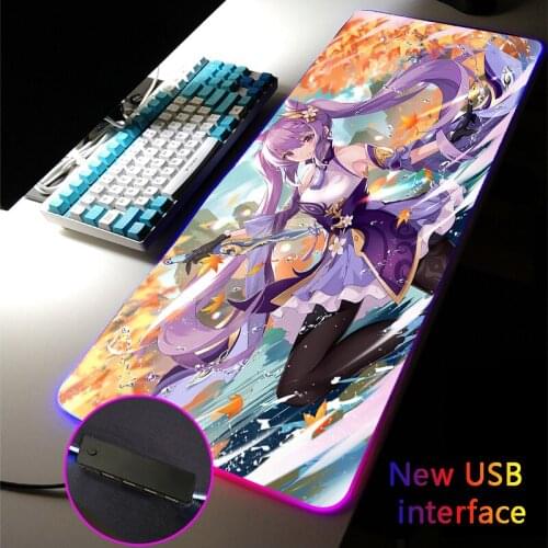 Anime Cute Girl XXL RGB Mouse Pad USB Hub Genshin Impact MousePad Four USB Docking Dock Typec Interface Multi-interface Desk Mat