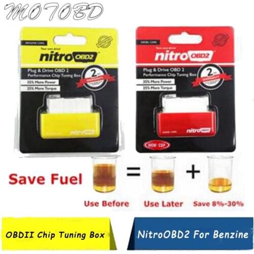Red Yellow Nitro OBD2 Plug and Drive NitroOBD2 Performance Chip Tuning Box for Benzine Cars OBD 2 OBDII Chip Tuning Box