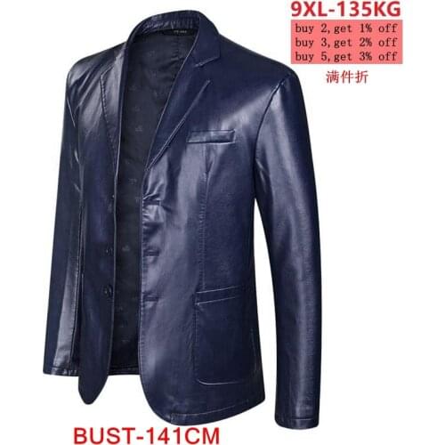 Mens large size 7XL 8XL 9XL jacket imitation leather suit jacket autumn and winter dress business office black blue coat