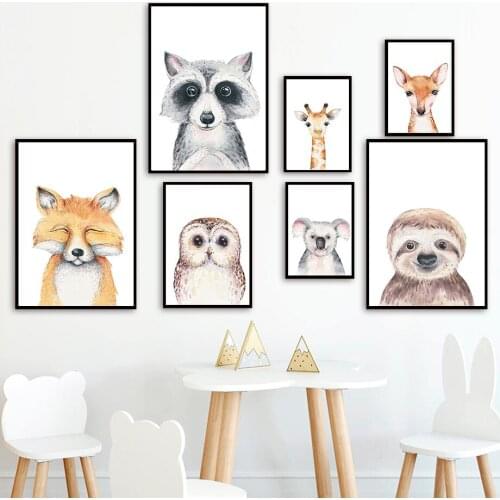 Giraffe Raccoon Koala Sloth Deer Fox Owl Animal Wall Art Canvas Painting Nordic Posters And Prints Wall Pictures Kids Room Decor