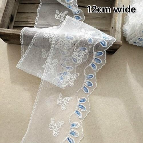 Fashion Simple Tulle Blue Embroidered Clothing Lace Fabric DIY Wedding Dress Costumes Accessories Home Textile Fringe Dentelle