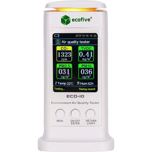 Air Quality Monitor Pollution Meter Sensor Tester for CO2 PM2.5 PM10 TVOC Temperature Humidity with Rechargeable Battery