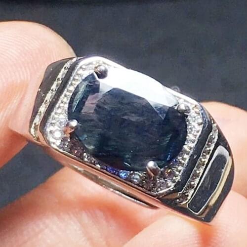 Men ring Free shipping Natural real sapphire 925 sterling silver 9*11mm 3.8ct gemstone Fine jewelry X8071001