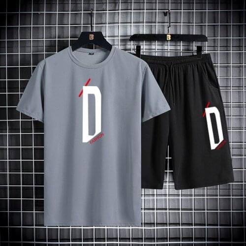 Mens Set 2021 Summer Fashion Men Tracksuit 2 PC Sporting Short Sleeve T-Shirt +Track Suit Shorts Jogger Sets Casual Letter Tee