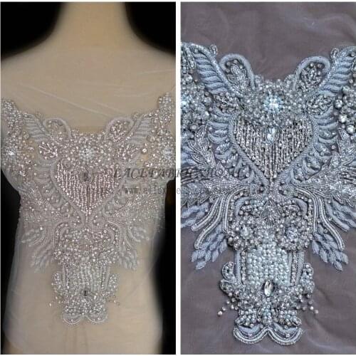 Restock Silver Super High-grade imitation large Rhinestone patches handmade embroidery wedding dress accessories 1 piece 35X35cm