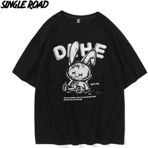 Single Road Mens T-shirt Men 2021 Summer Rabbit Print T-shirts Japanese Streetwear Harajuku Plus Size Oversized T Shirt For Men