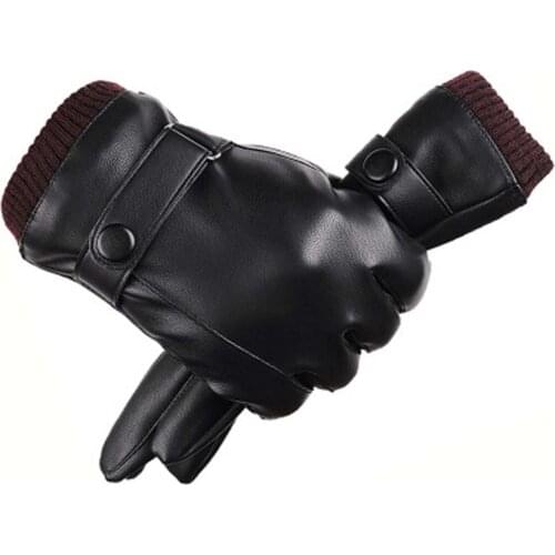 Autumn and winter touch screen PU leather plus velvet thickening outdoor riding gloves