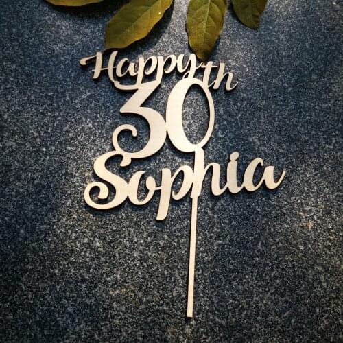Personalized Wooden Happy Birthday Cake Topper,Custom name and Age Acrylic Gold/silver,Birthday Cake Topper Party Decorations