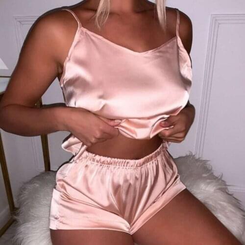 Sexy Suspender Girls Pajamas Ladies 2021 Summer Pajamas Vest + Shorts Suit Womens Home Service Casual Two-Piece Suit