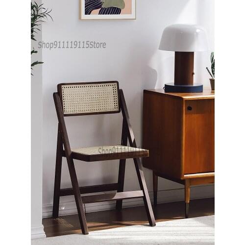 Rattan Folding Chair Net Red Style Nordic Family Living Room Rattan Chair Simple Dining Chair Medieval Solid Wood Back Chair
