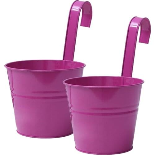 Flower Stand Metal Iron Bucket Planter Garden Pot Fence Balcony Decor Retro White 2pcs/lot Home With Detachable Hook Hanging