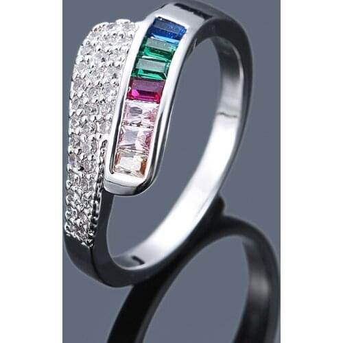 Simple Fashion Versatile Rainbow Ring for Women 925 Silver Cocktail Party Engagement Fine Jewelry Casual with Box Rings Gifts