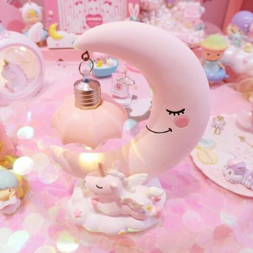 Pink Moon Unicorn Resin Night Light Action Figure Desktop Home Kids Bedroom Indoor Lighting Decor Lamp 5224