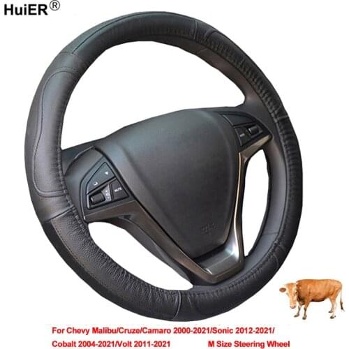 Car Steering Wheel Cover Wrap For Chevy Malibu Cruze Camaro 2000 -2021 Sonic 12-21 Cobalt 04-21 Volt 11-21 M Size Steering Wheel