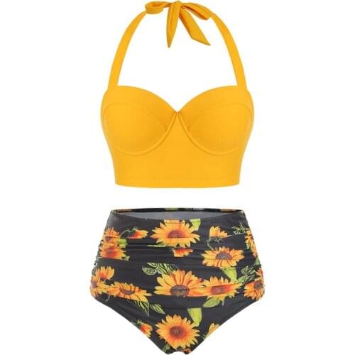 Sexy flower Bikini Female Swimsuit Women Swimwear Thong Push Up Bikinis Set High Waist Swimming Suits for Bathing Suit 20May21