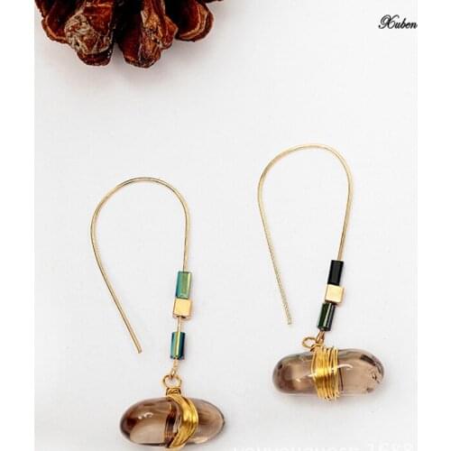 Retro Natural Stone Drop Earrings For Women Retro Quartz Copper Wire Hook Dangle Earring Handmade Jewelry Wholesale Gift