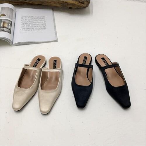 Round Toe Elegant Women Slippers Beige/Black Slip On Shallow Casual Flats Heeled Ladies Slides Flip Flops Size 35-39