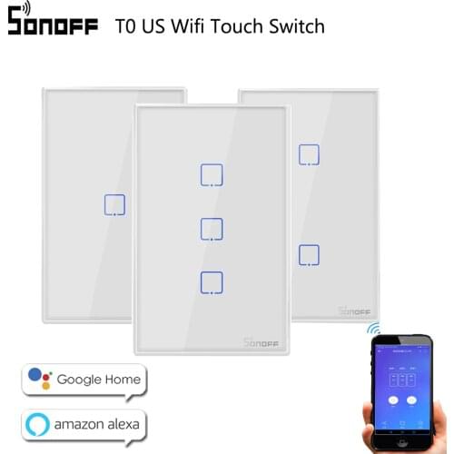 Sonoff WiFi Smart Switch T0 1 2 3 Gang Wall Touch Panel US Type Wireless Remote Lamp Smart Home Controller by Alexa Google Home