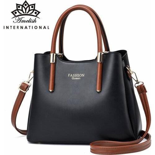 AMELISH Vintage Luxury Brand Designer Bags for Women High Quality Solid Color Shoulder Handbags Office Lady Work Travel Totes
