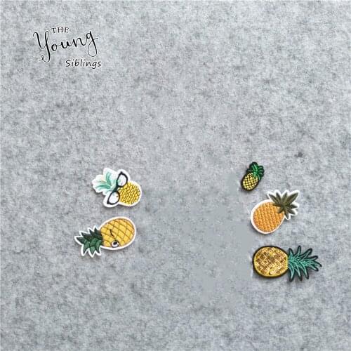 High quality Fuits embroidered Iron On cartoon Pineapple Patches Stripes stickers for hat shoe bag phone Appliques accessories