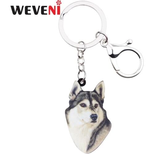 WEVENI Acrylic Anime Siberian Husky Dog Key Chains Keychain Cute Animal Jewelry For Women Girl Female Holder Charms Gift 2018