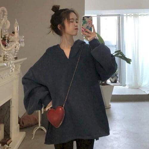 2021 Autumn Winter Womens Hoodies Oversized Korean Long Sleeve Shirt Loose Pullover Plus Velvet Jacket Women Fashion Clothes