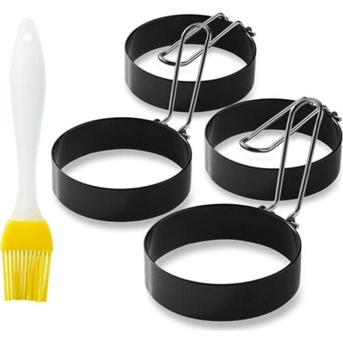 1 Set Fried Egg Model Non-Stick Egg Ring Round Shaped Egg Mold With Oil Brush Kitchen Cooking Accessories Cooking Gadgets
