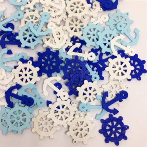 100pcs/lot Wooden Sea Anchor Wheel 1 Holes Nautical Craft Scrapbook Embellishment Home Decor Mixed Flatback 25mm Costura Botones