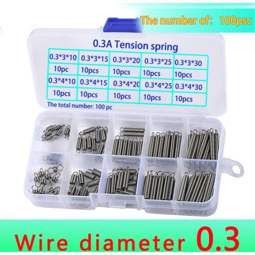 100pcs Tension spring combination Wire diameter 0.3mm 304 stainless steel Stretching the spring Spiral return spring